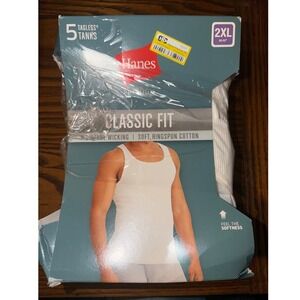Hanes Premium Men White Tagless Tanks 5 Pack Classic Fit Cotton A-Shirt 2XL